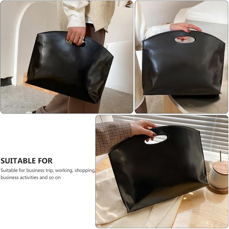 Vintage Style Black PU Leather Briefcase Large Capacity Laptop Bag for Work Travel - Image 4
